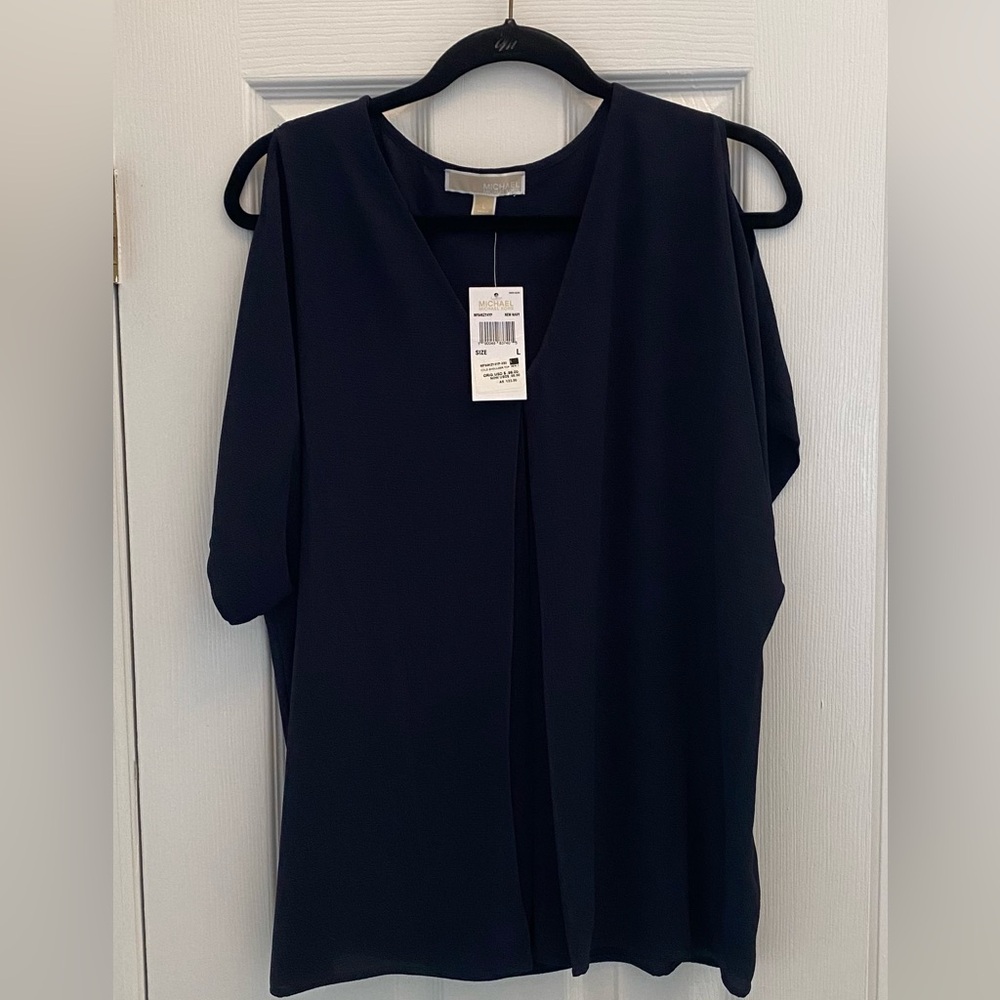 Michael Kors- NWT- Cold shoulder blouse - New Navy - L - Picture 1 of 6